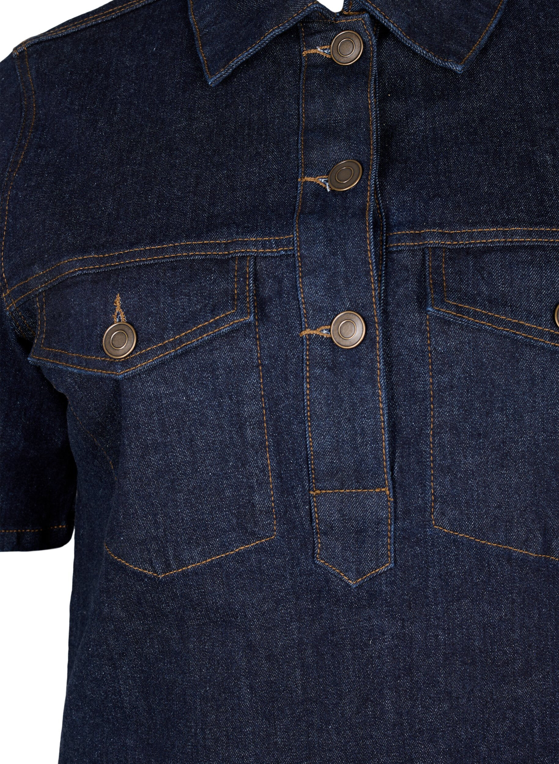 Zizzi Jeanskl&auml;nning med korta &auml;rmar och br&ouml;stfickor, Dark Blue Denim, Packshot image number 2