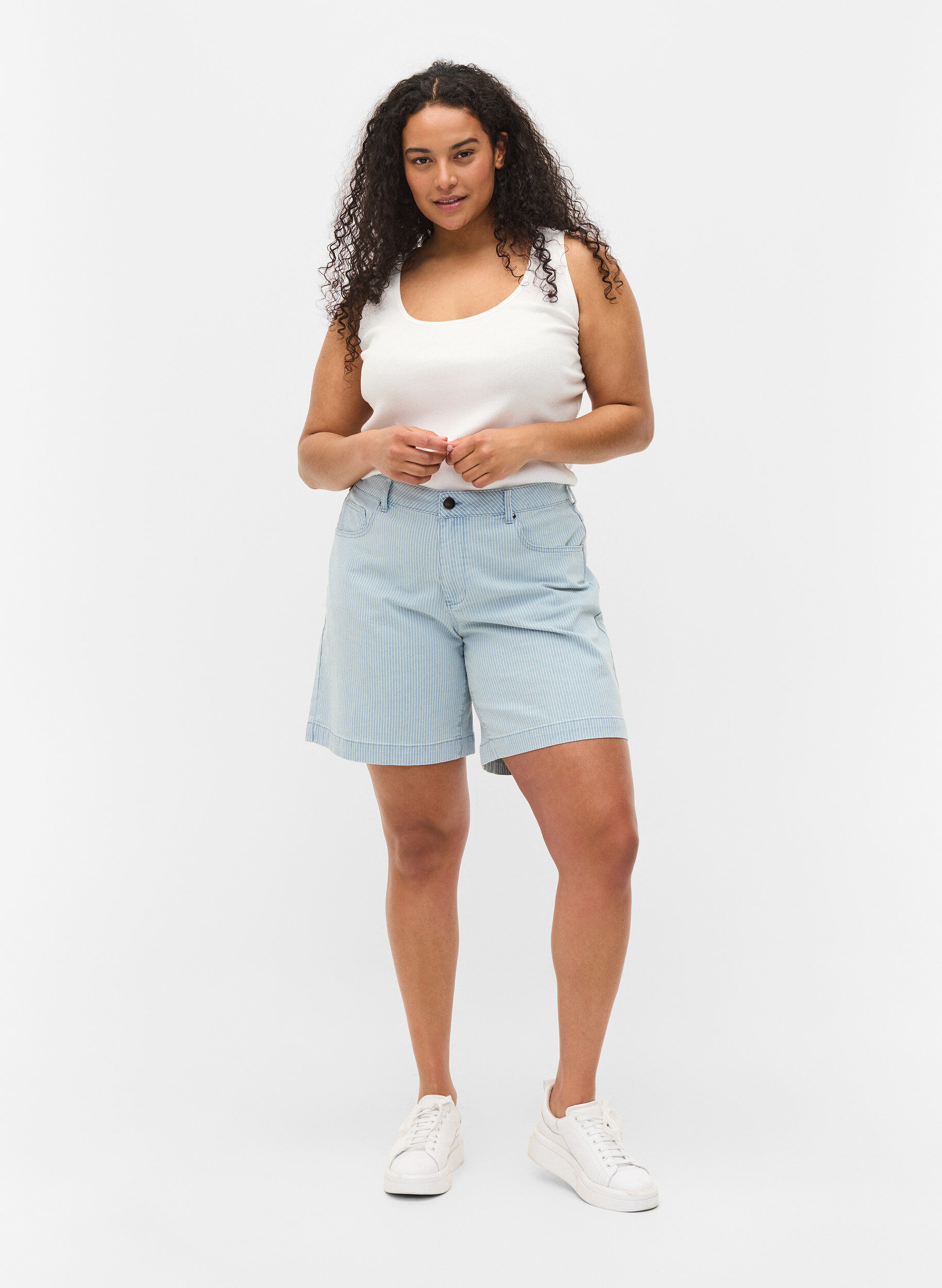 Zizzi 2-pack ribbad bas-tanktop , Ultramarine/White, Model image number 2