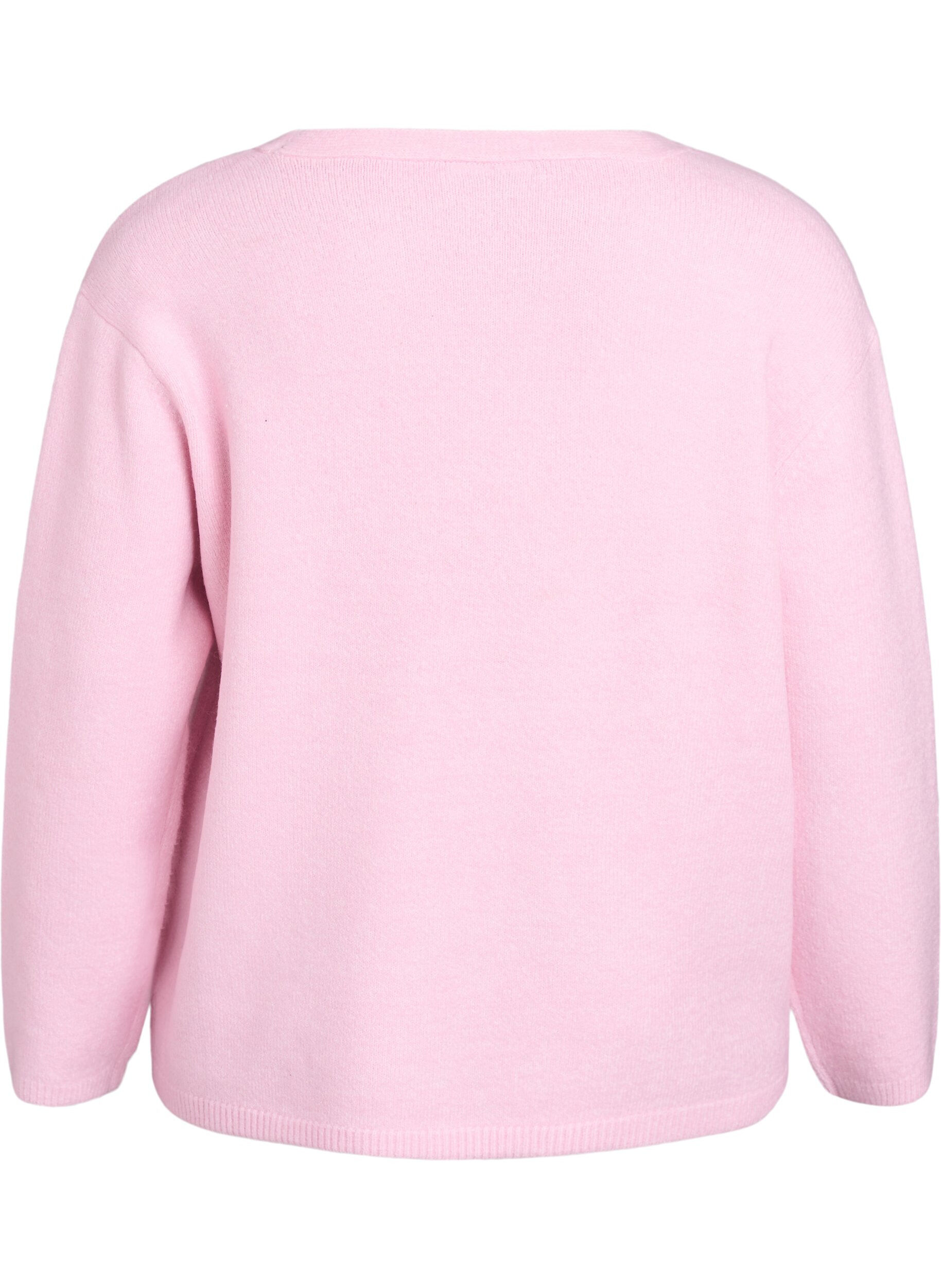 Zizzi Cardigan med v-ringning och broderade blommor, Rosa, Packshot image number 1