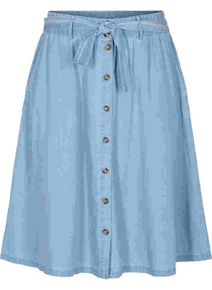 Jeanskjol med knappar och lös passform, Light blue denim, Packshot