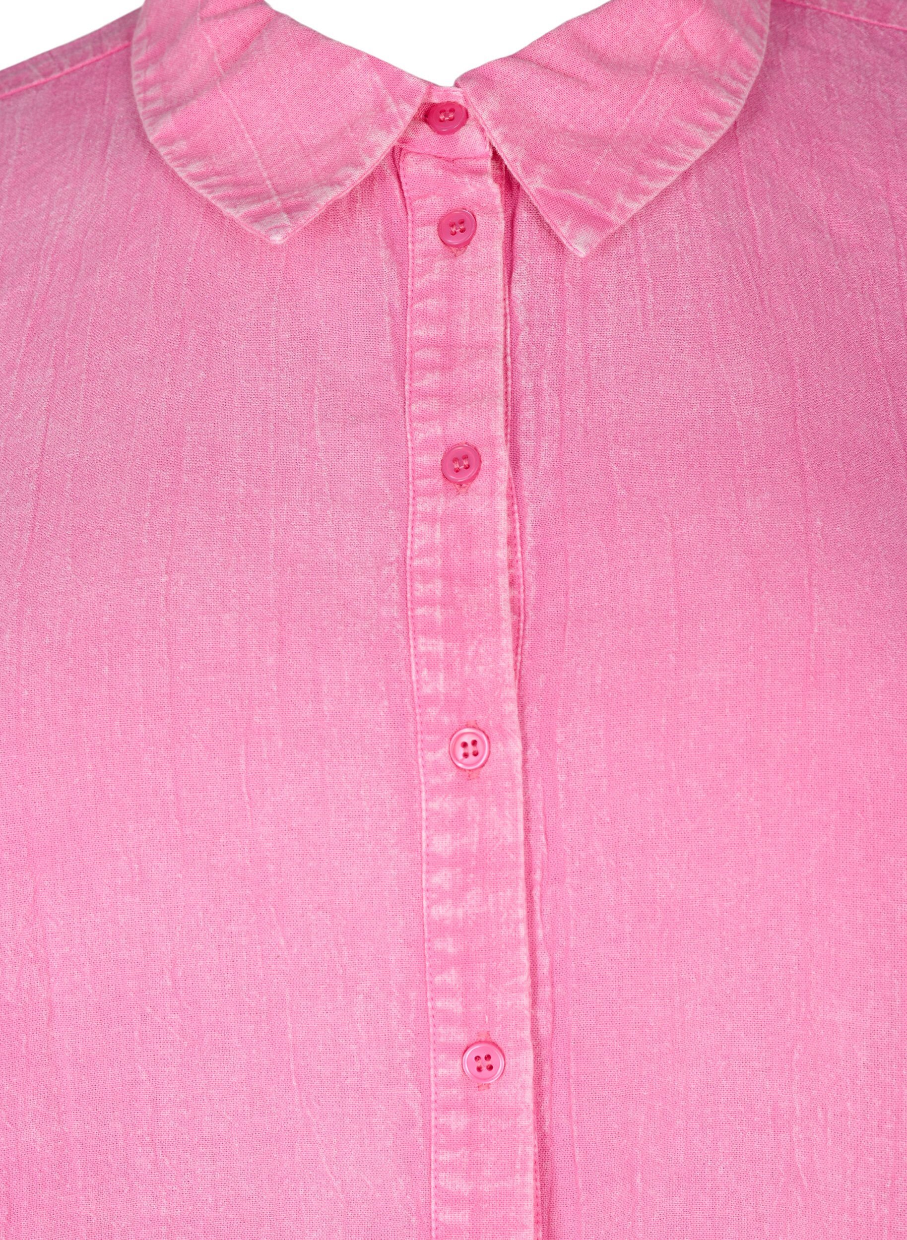 Zizzi Enf&auml;rgad jeansskjorta, Pink Power, Packshot image number 2