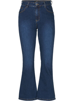 Högmidjade Ellen bootcut jeans, Dark blue denim, Packshot image number 0