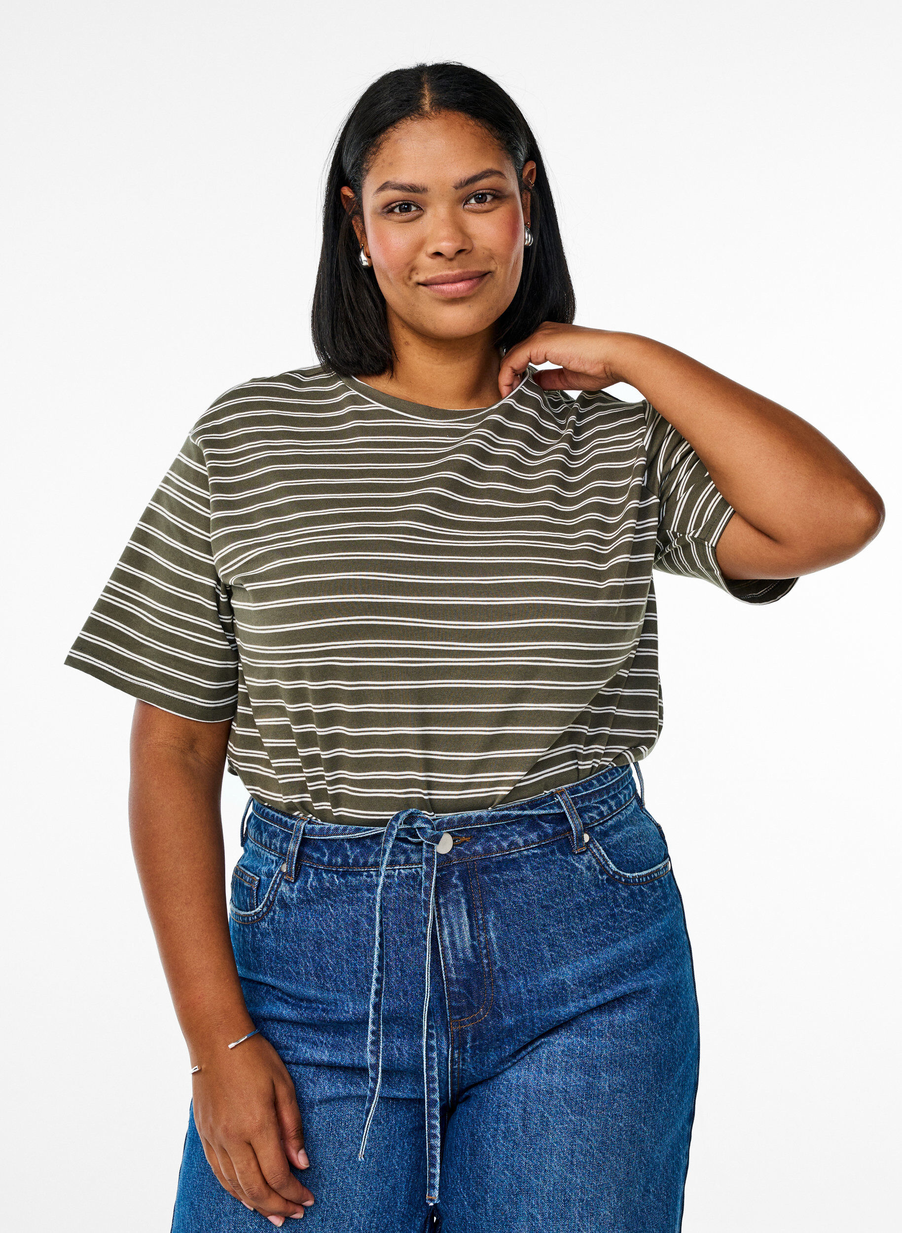 Randig t-shirt, Gr&ouml;n, Model