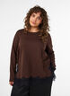 Blus i jersey med spetskant, Brun, Model image number 0