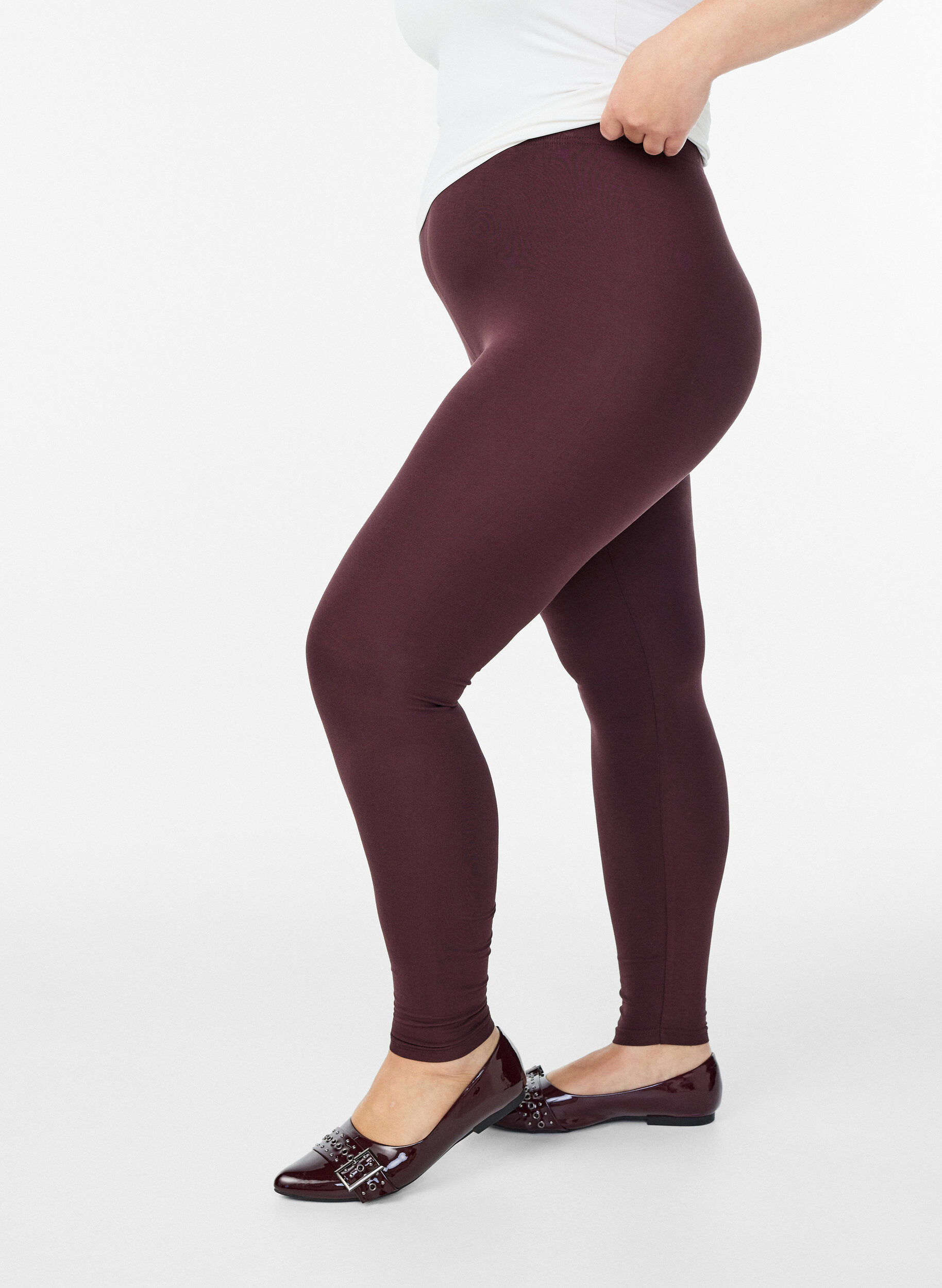 ZizziBasic leggings i viskos, M&ouml;rk Bordeaux, Model image number 0