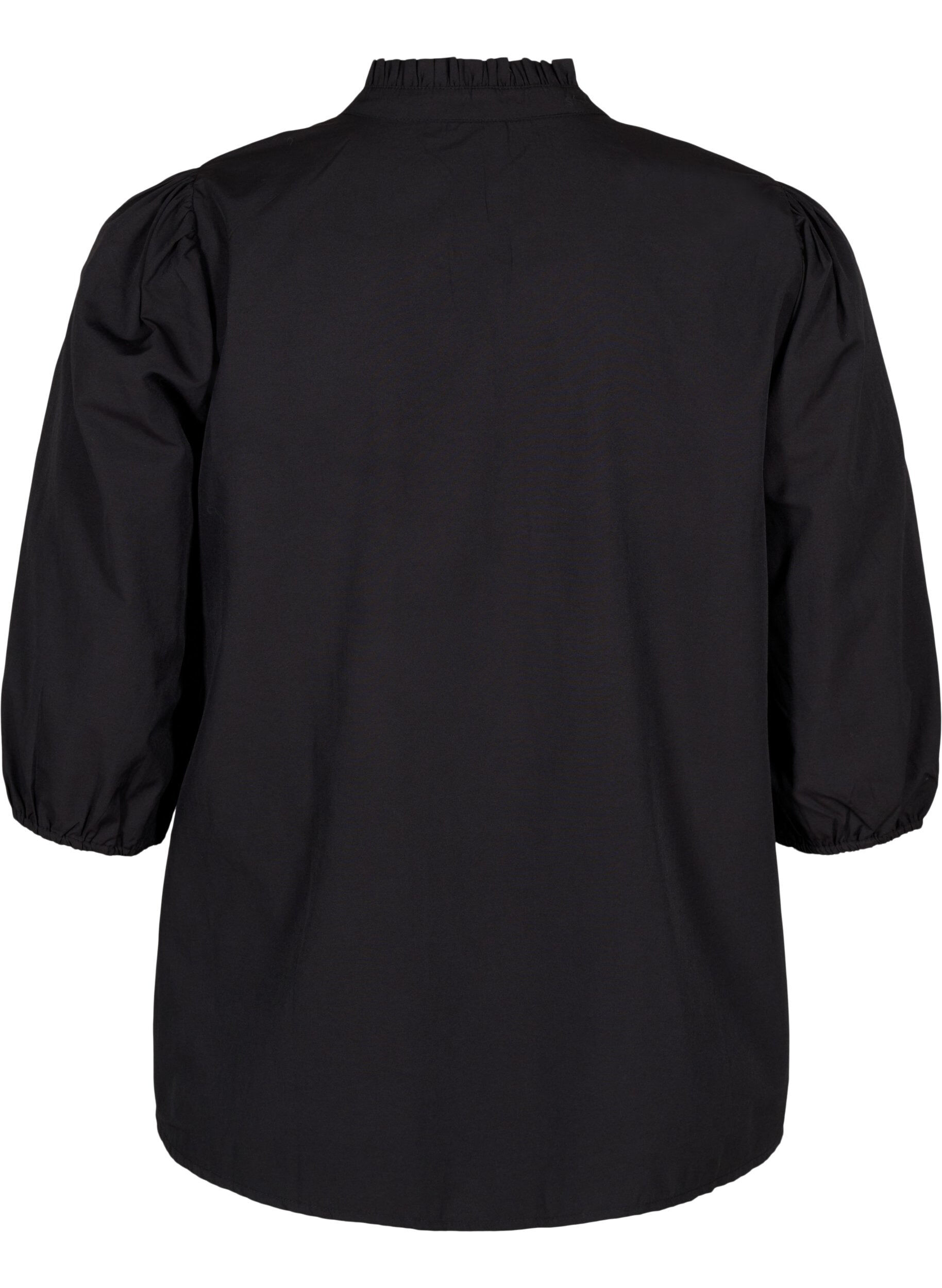 Zizzi Skjortblus med broderade blommor och trekvarts&auml;rmar, Black W. Beige Emb. , Packshot image number 1