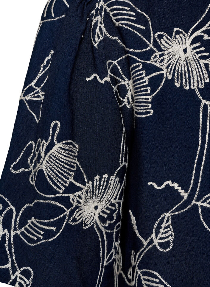 Kort A-linjeformad kl&auml;nning med broderat m&ouml;nster, Bl&aring;, Packshot image number 3