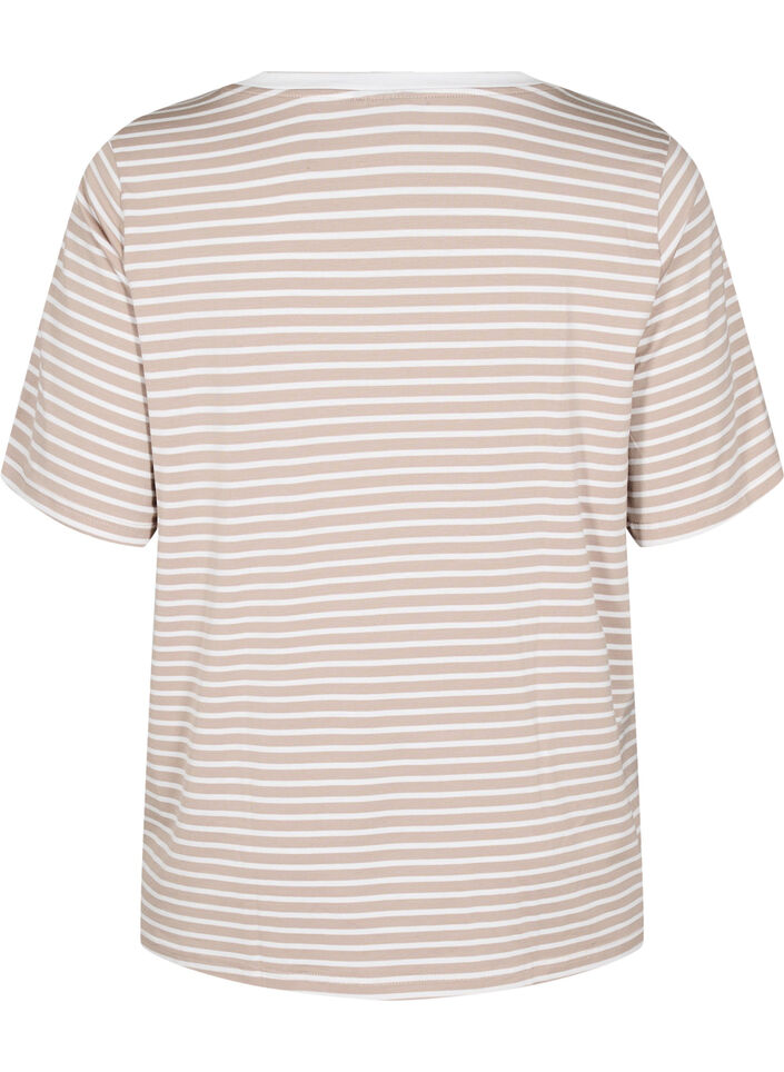 T-shirt med TENCEL™ Lyocell och ränder, Beige, Packshot image number 1