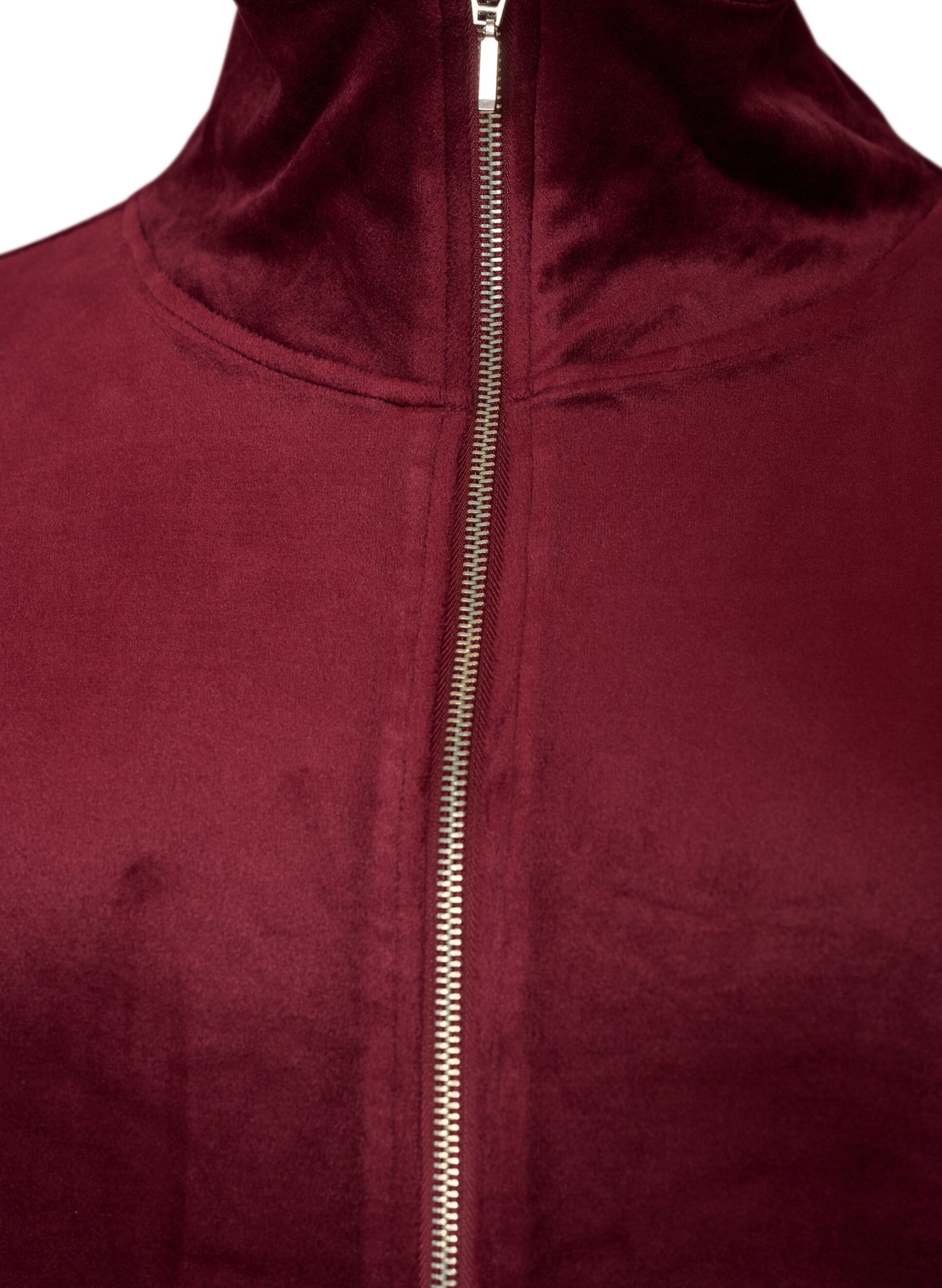 ZizziKofta i mjuk velour med dragkedja och h&ouml;g krage, R&ouml;d, Packshot image number 2