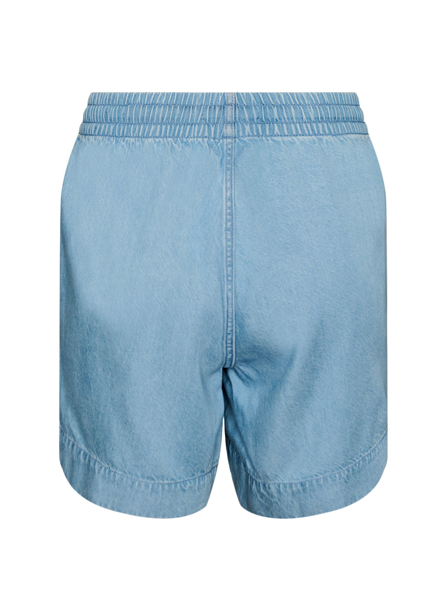 ZizziShorts i denimlook med res&aring;r i midjan och dragsko, Bl&aring;, Packshot image number 1