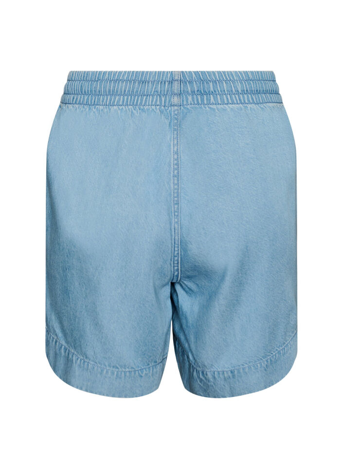 Shorts i denimlook med res&aring;r i midjan och dragsko, Bl&aring;, Packshot image number 1