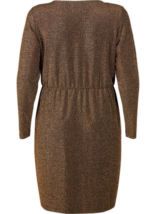Glitterklänning med omlott och långa ärmar, Black Copper, Packshot image number 1