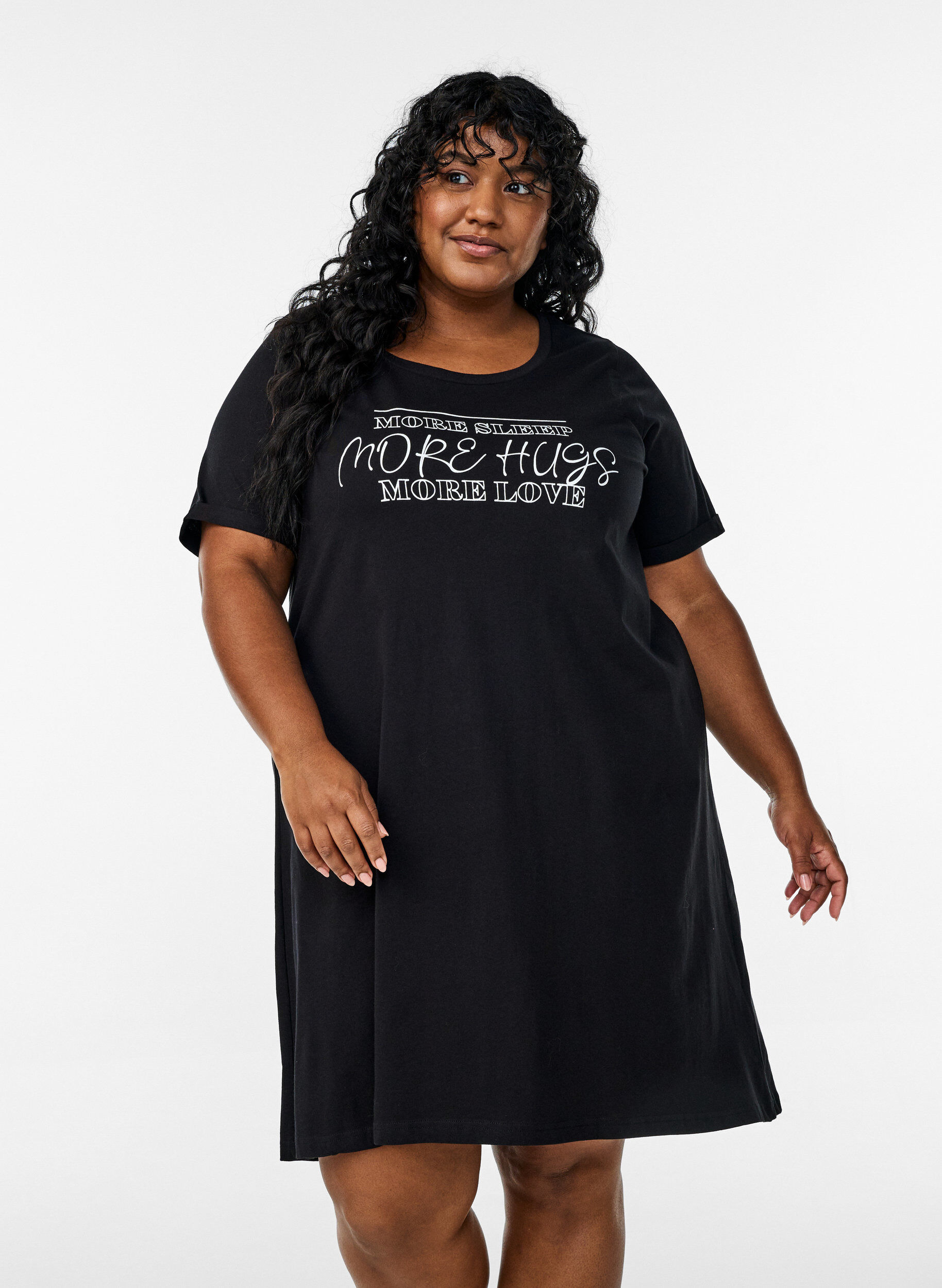 Zizzi Nattlinne i ekologisk bomull med v-ringning, , Model image number 0