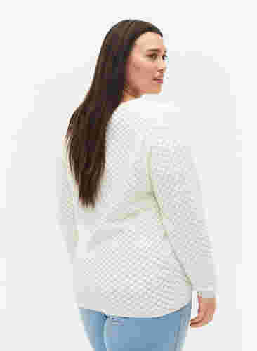 Stickad tröja med mönster och v-ringad hals, Cloud Dancer, Model image number 1