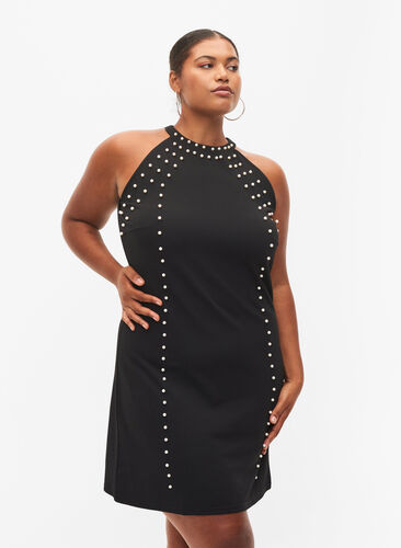 Halterneck-klänning med pärlor, Black w. Beads, Model image number 0