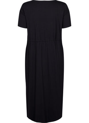 Midiklänning i bomull med korta ärmar, Black Solid, Packshot image number 1
