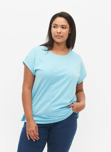 Melerad t-shirt med korta ärmar, Blue Atoll Mél, Model image number 0