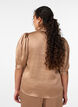 Blus i satinlook med halvl&aring;nga &auml;rmar och volangkrage, Brun, Model image number 2