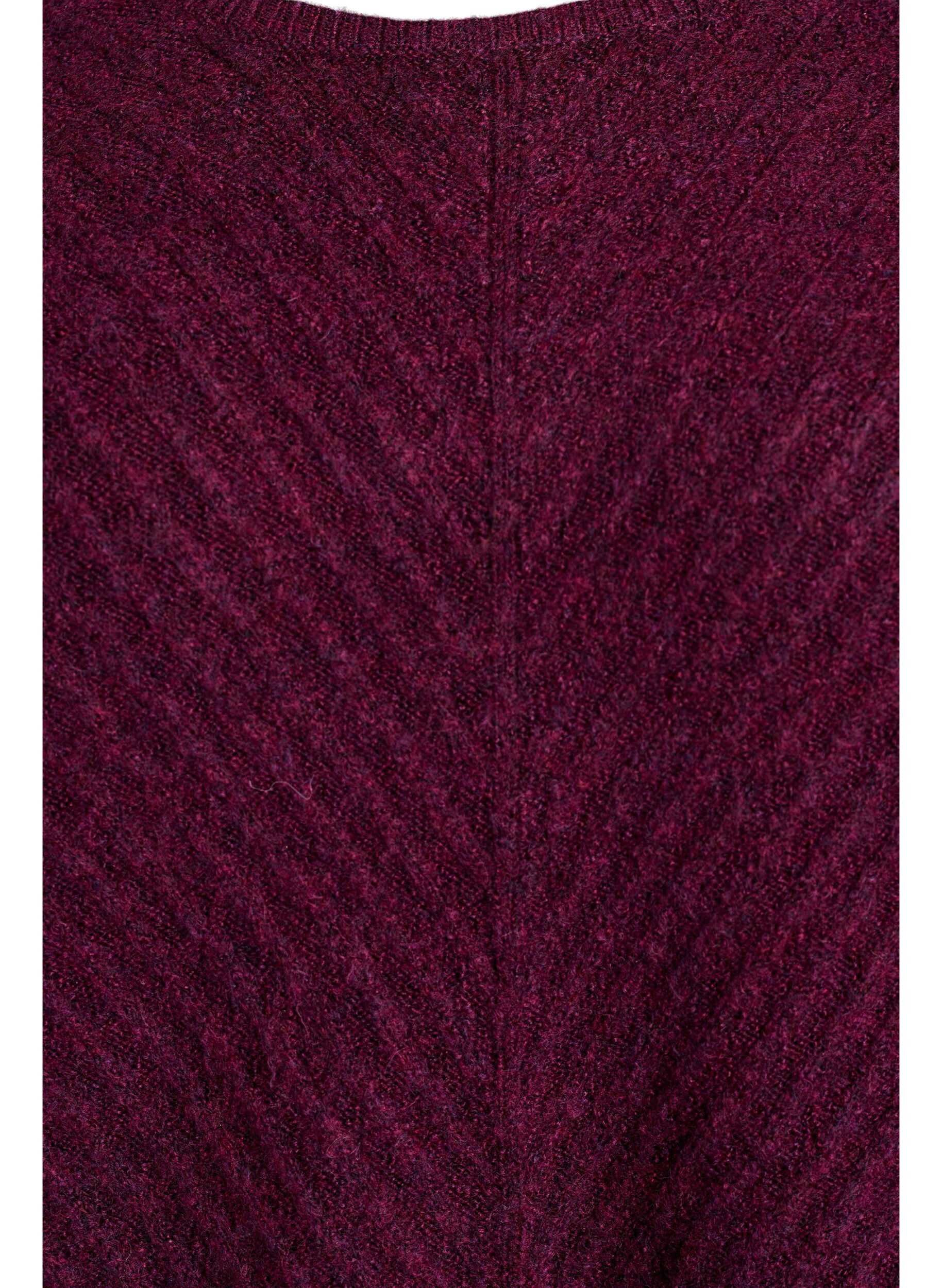 Zizzi Stickad blus med V-format ribbm&ouml;nster och slitsar, Lila, Packshot image number 2