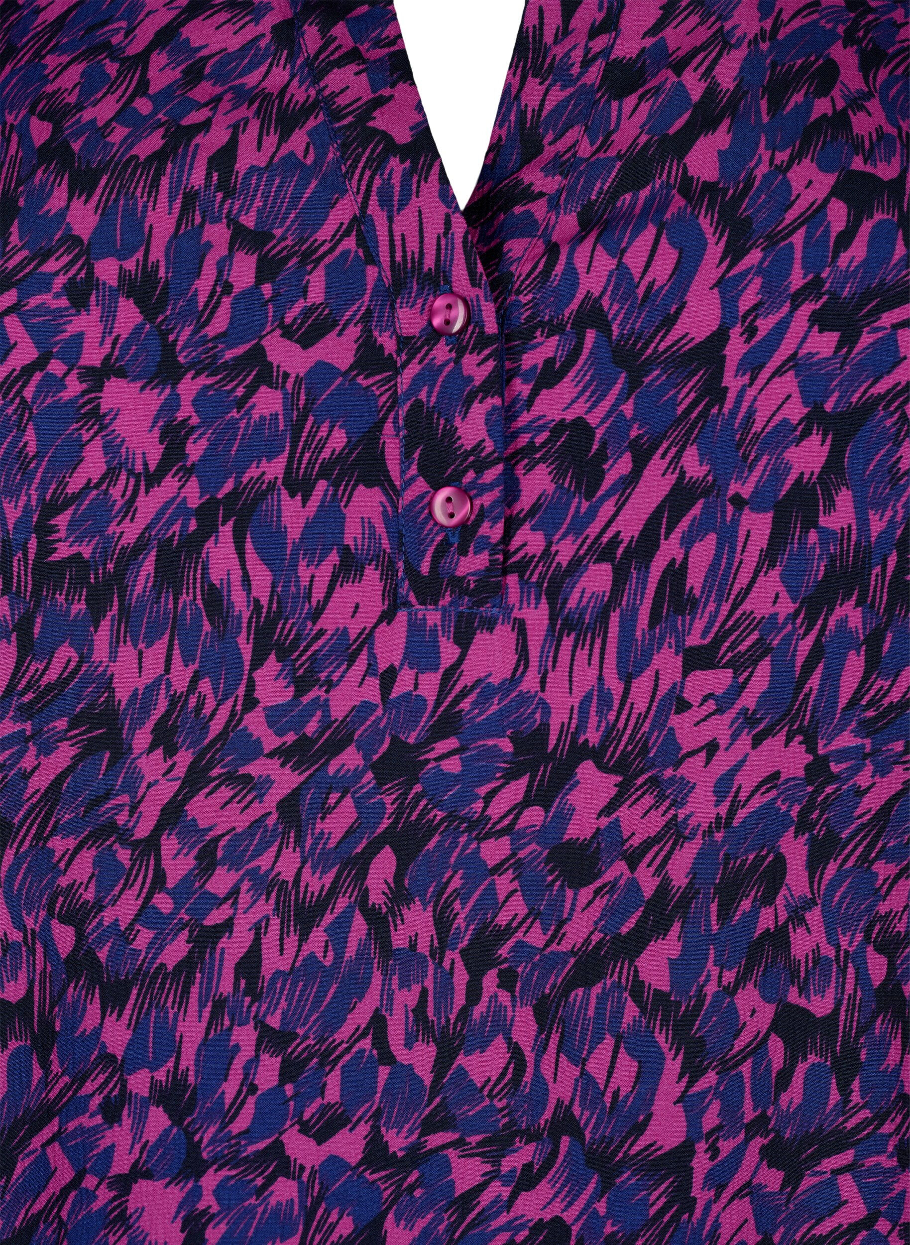 Zizzi FLASH - L&aring;ng&auml;rmad blus med tryck, Pink Blue AOP, Packshot image number 2