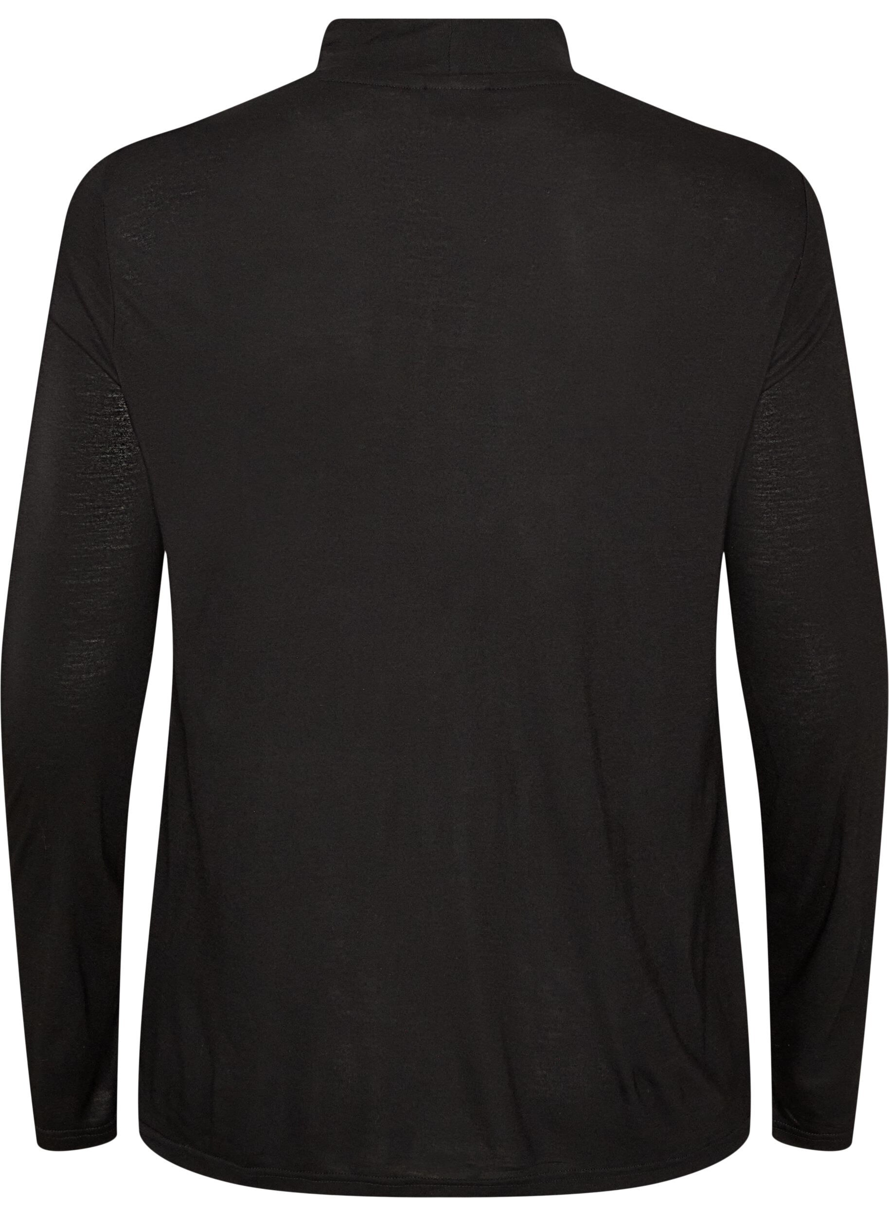 ZizziBlus i viskosjersey med h&ouml;g hals, Svart, Packshot image number 1