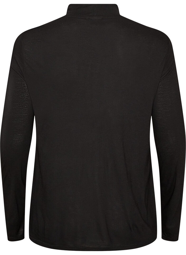 Blus i viskosjersey med h&ouml;g hals, Svart, Packshot image number 1