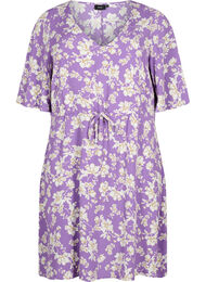 Klänning med halvlång ärm och blommigt tryck i viskos, Purple Flower AOP