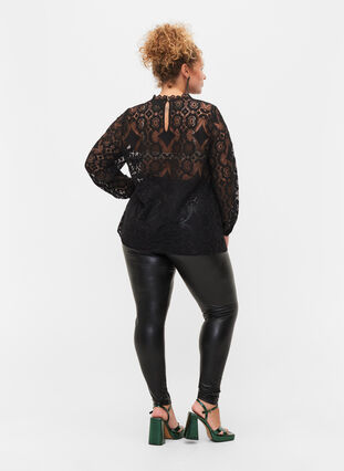 Belagda leggings med borstad insida, Black, Model image number 1