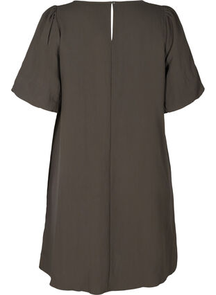 A-linjeformad viskosklänning med korta ärmar, Kaki, Packshot image number 1