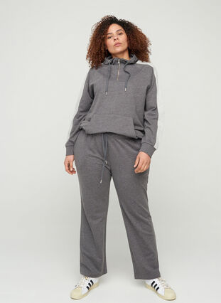 Sweatshirt med huva och ficka, Dark Grey Melange, Model image number 2