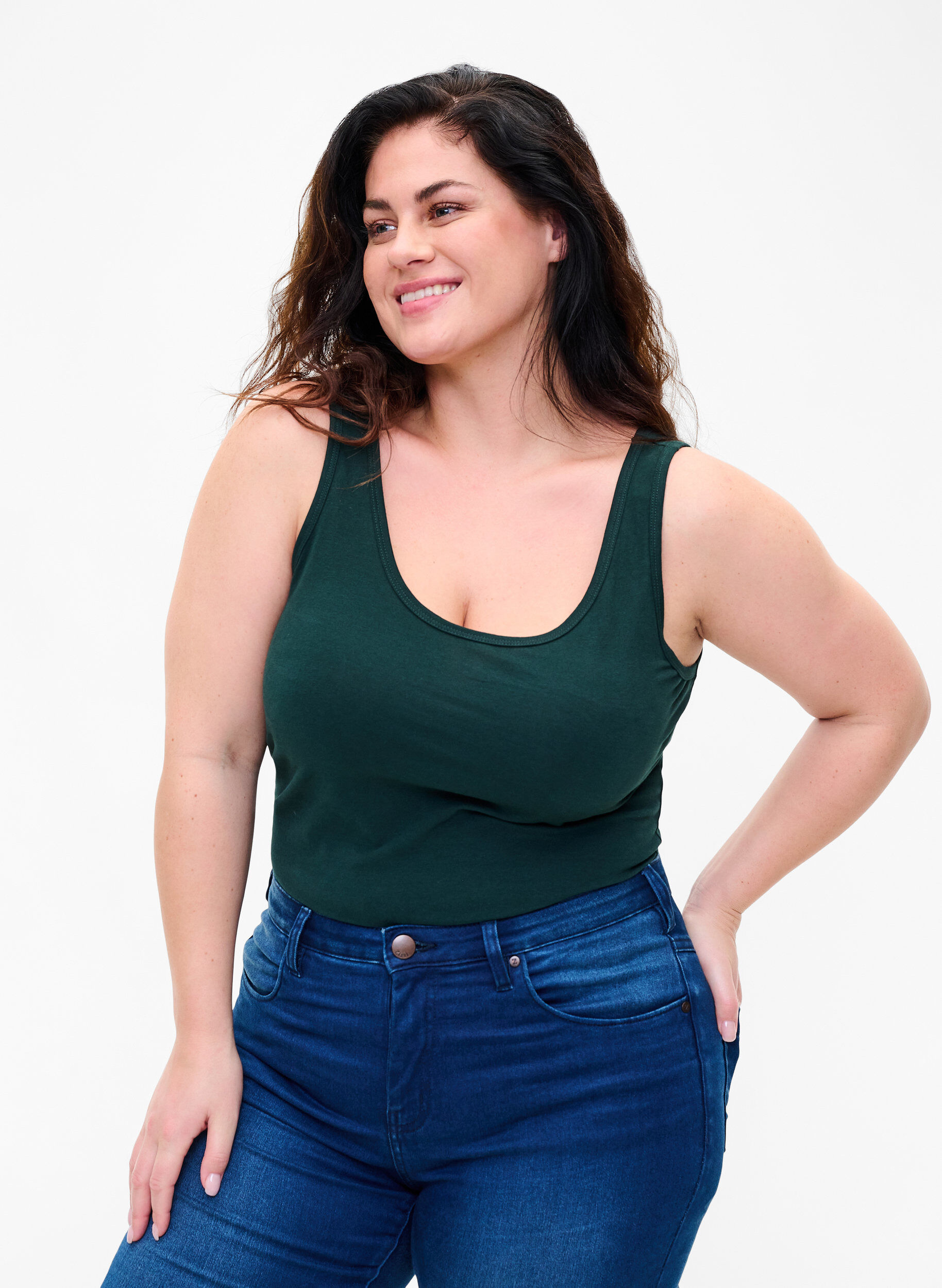 Zizzi Solid f&auml;rg bas topp i bomull, Gr&ouml;n, Model image number 0