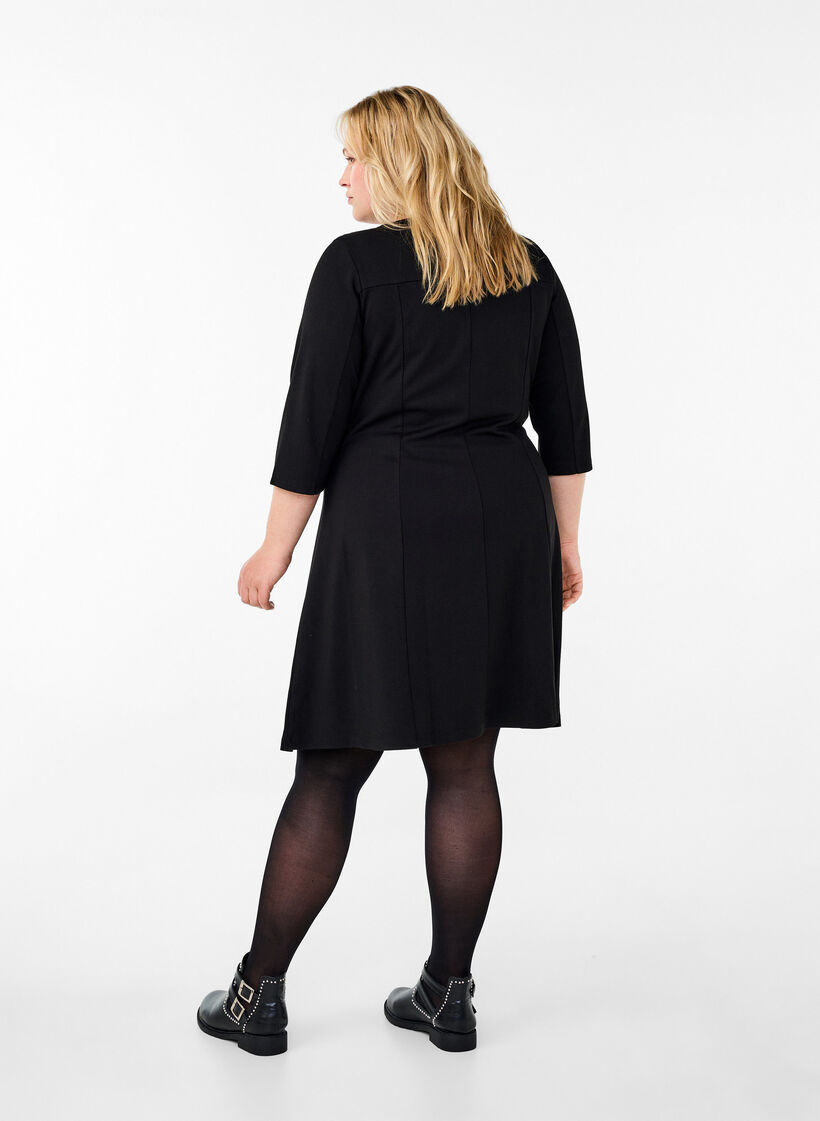 A-linjeformad kl&auml;nning med trekvarts&auml;rm, Svart, Model image number 2