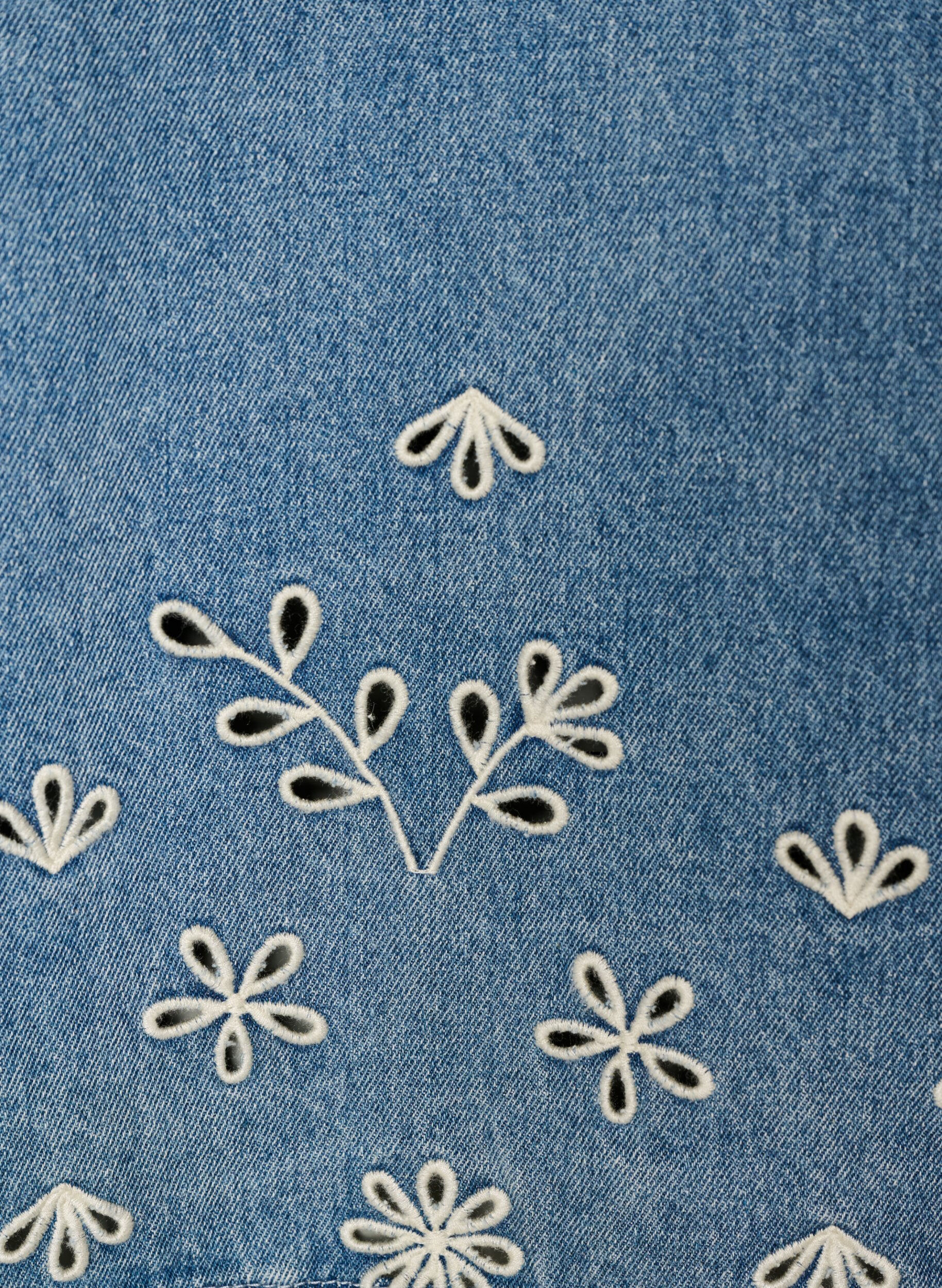 Zizzi Kort&auml;rmad jeansblus med broderie anglaise, Bl&aring;, Packshot image number 3