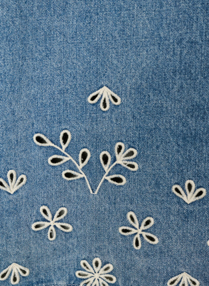 Kort&auml;rmad jeansblus med broderie anglaise, Bl&aring;, Packshot image number 3