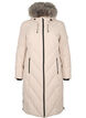 L&aring;ng vinterkappa med hyskkn&auml;ppning och krage i fuskp&auml;ls, Beige, Packshot image number 0