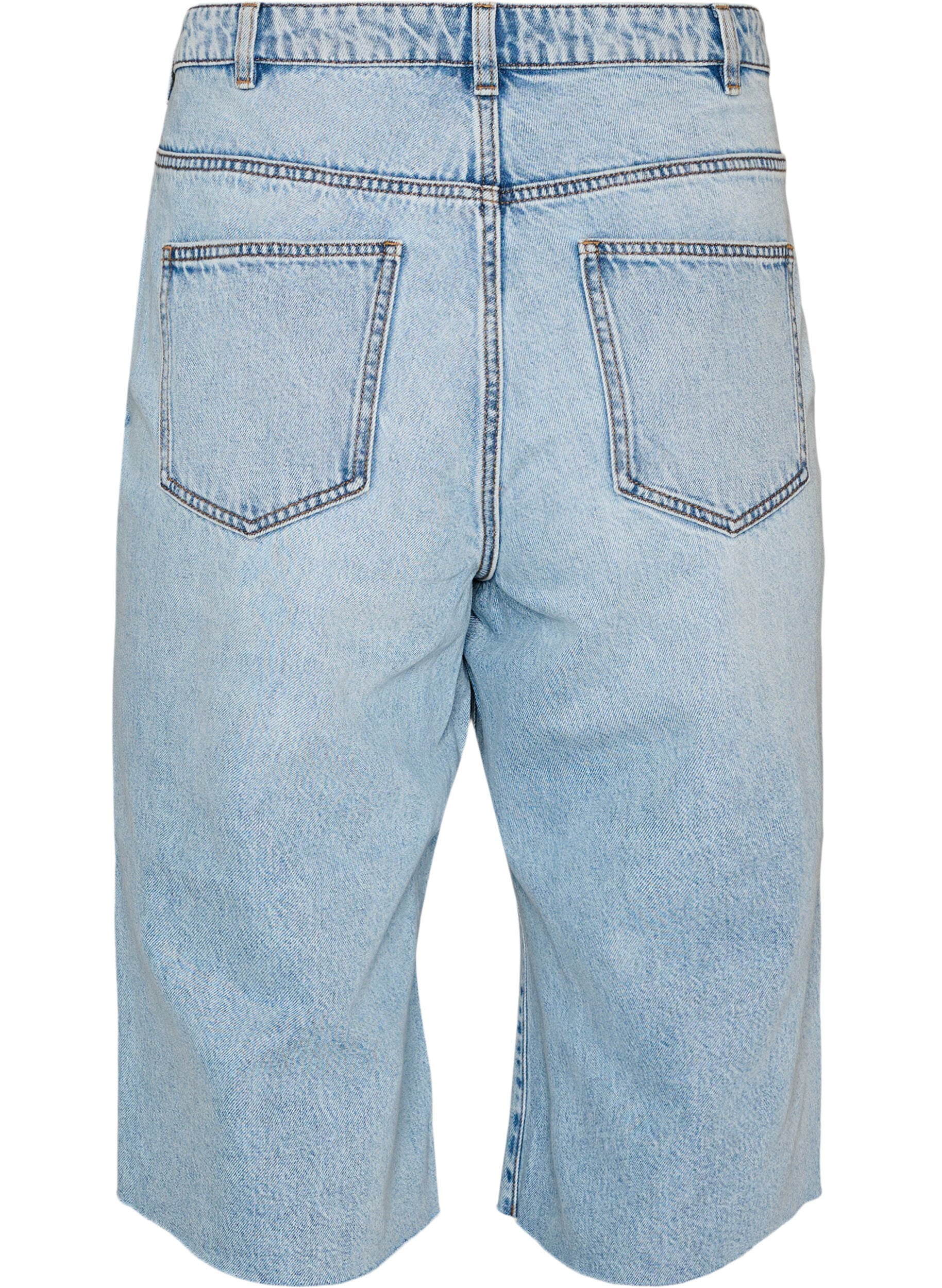 ZizziCroppade jeans med en sliten look och r&aring;a kanter, Bl&aring;, Packshot image number 1