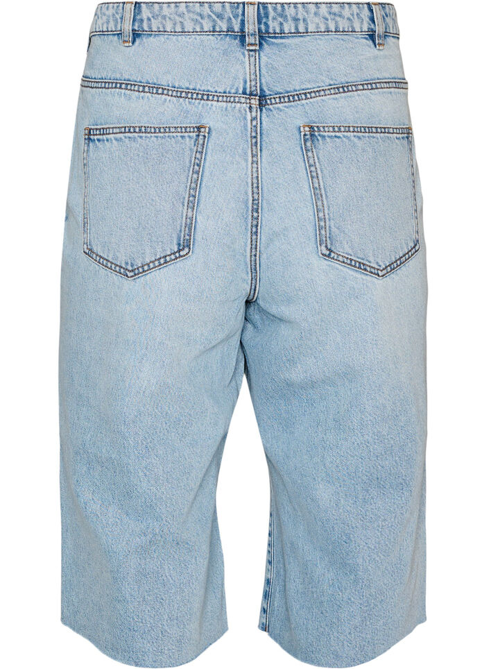 Croppade jeans med en sliten look och r&aring;a kanter, Bl&aring;, Packshot