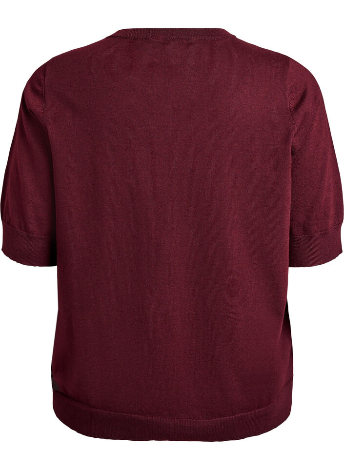 Finstickad blus med korta &auml;rmar, R&ouml;d, Packshot image number 1