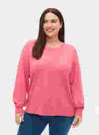 Enfärgad stickad tröja med ribbade detaljer, Hot Pink Mel., Model