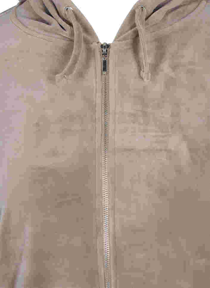 Velourtröja med dragkedja och huva, Taupe Gray, Packshot image number 2
