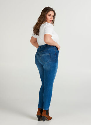 Extra slim Nille jeans med hög midja, Dark blue denim, Model image number 0
