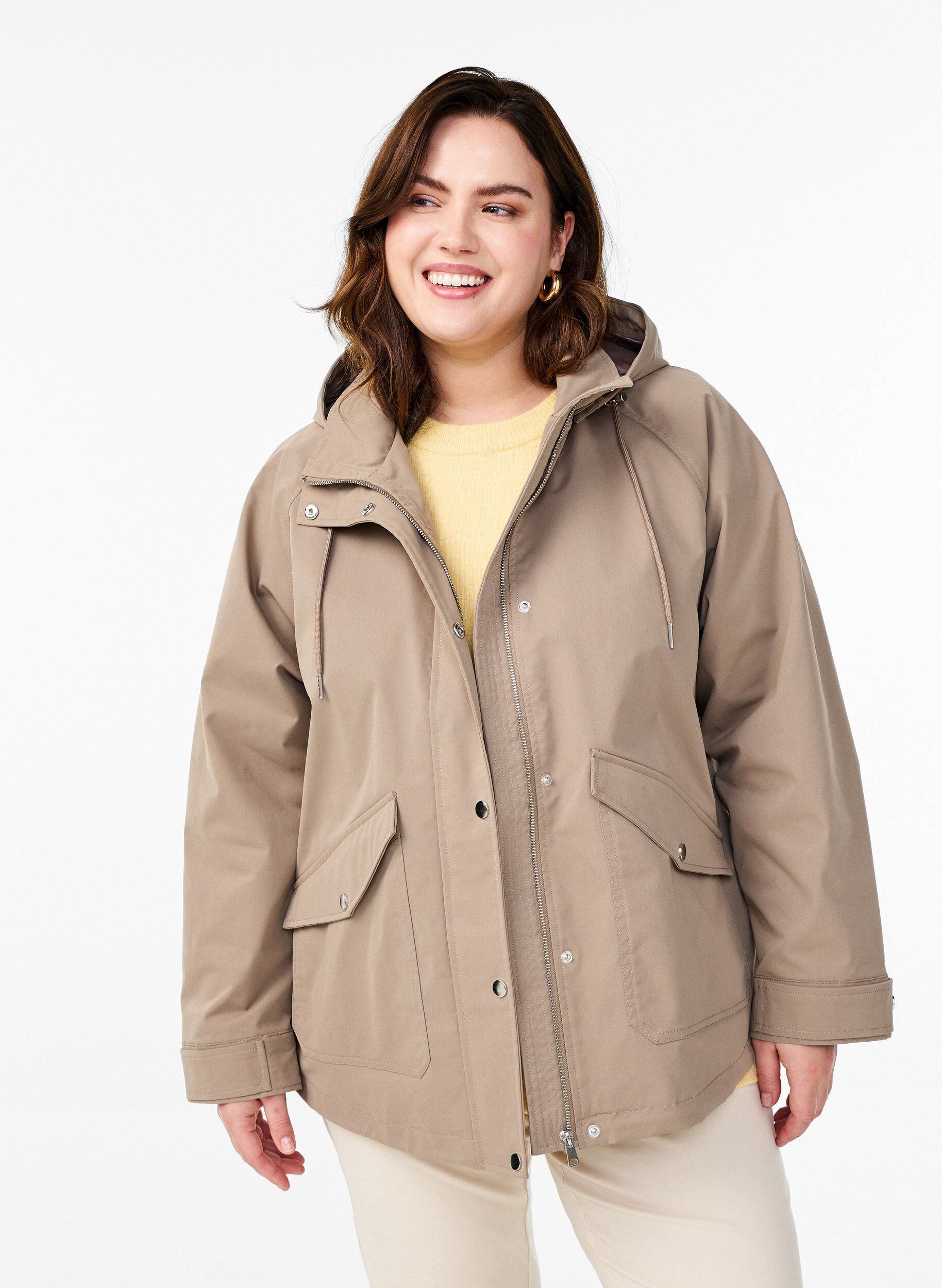 ZizziKort v&aring;rjacka med avtagbar huva, Beige, Model image number 0