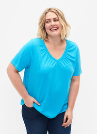 Melerad t-shirt med resårkant, Blue Atoll Mél, Model