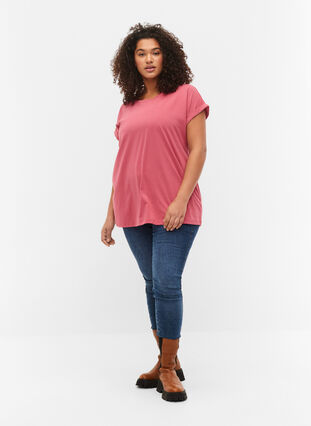 Kortärmad t-shirt i bomullsmix, Rasperry Pink, Model image number 2