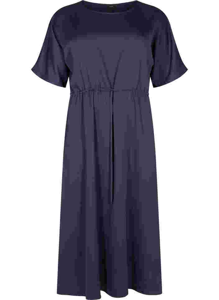 Kortärmad midiklänning med justerbar midja, Evening Blue, Packshot image number 0