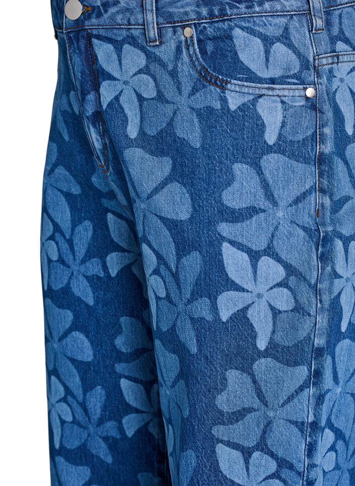 Myra jeans i blommig denim med bred passform, Bl&aring;, Packshot image number 2