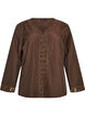 Skjortblus med broderie anglaise, Brun, Packshot image number 0