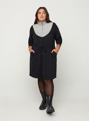 Sweatklänning med fickor och justerbar midja, Black comb, Model image number 2