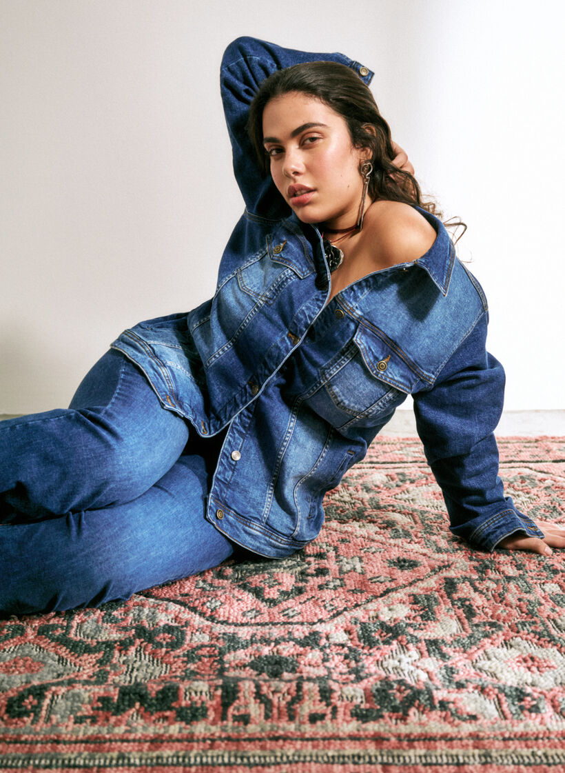 Kort denimjacka i bomull, Blue denim, Image image number 0