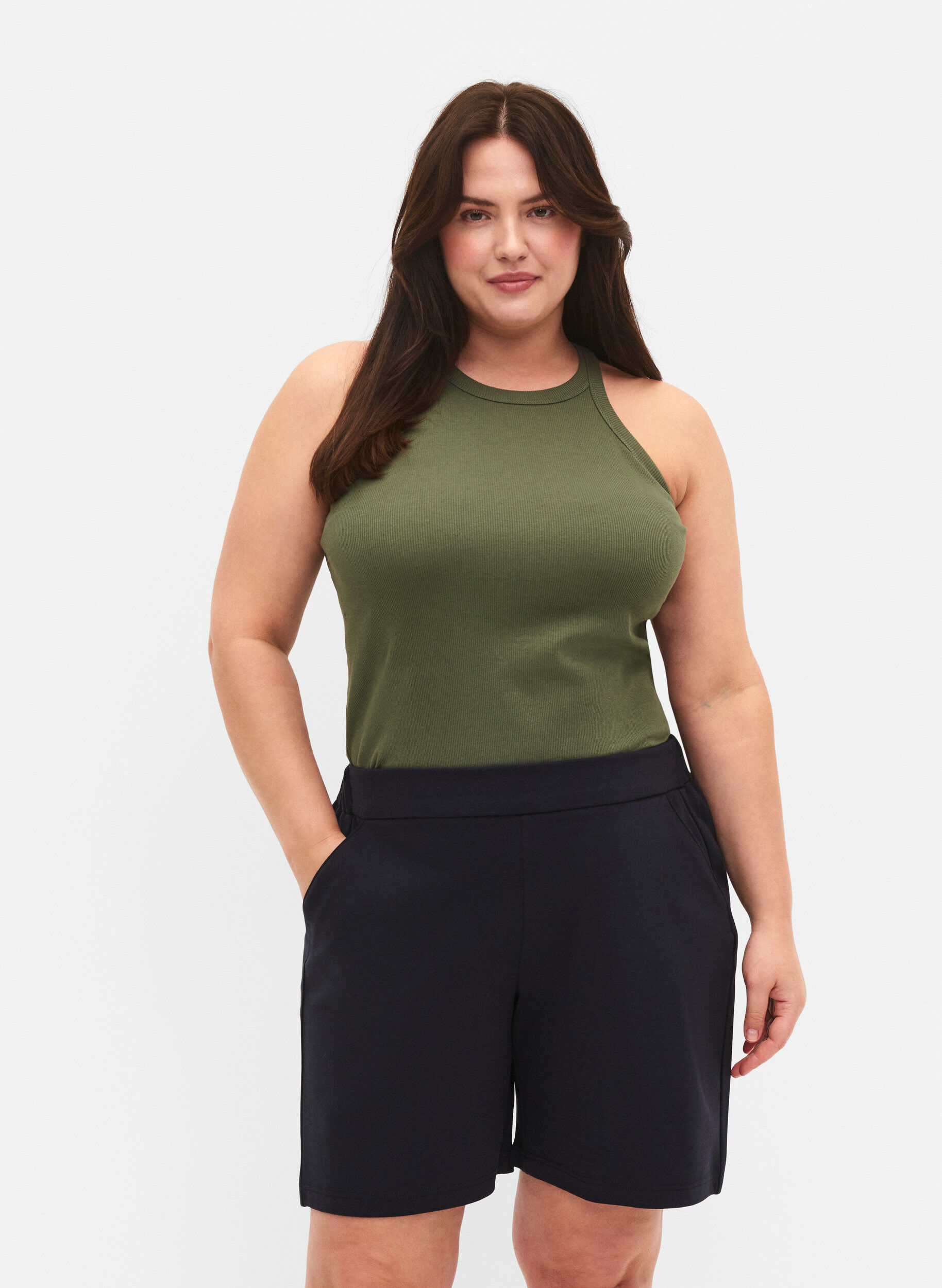 Zizzi Maddison short med normal passform, Night Sky, Model image number 0